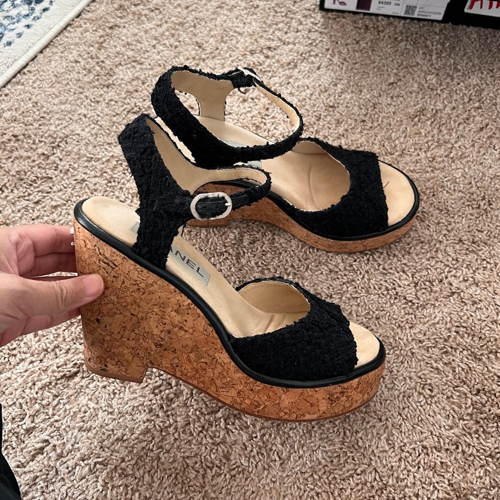 Chanel Tweed Wedge Sandals
